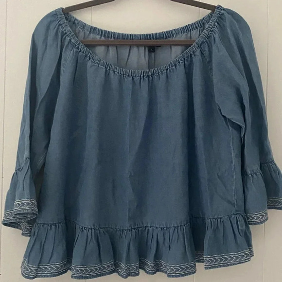 Walter Baker Womens Torrence Large Off The Shoulder Top Blue Chambray - Picture 2 of 7